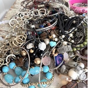 Mixed Jewelry Lot Necklaces Bracelet Earrings Rings Wearable Repurpose Scrap G